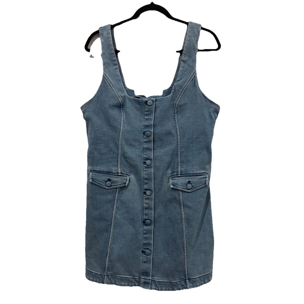 Lovers + Friends Button Front Midi Jean‎ Dress Denim Sleeveless Women XL